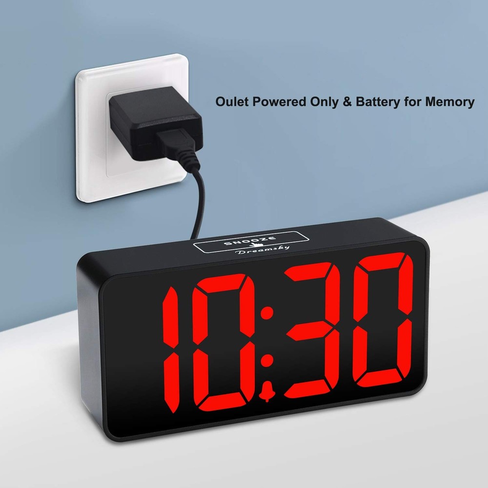 Digital Alarm Clock with Big Numbers, Dimmer, USB Charging, Adjustable Volume