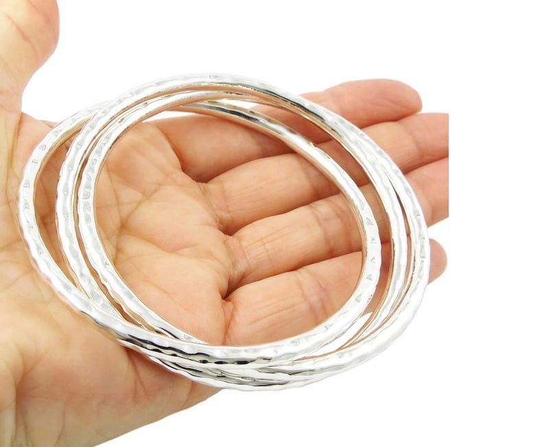 Set Of 3 Bangle Solid 925 Sterling Silver Hammered Round Popular Bangle, M1618