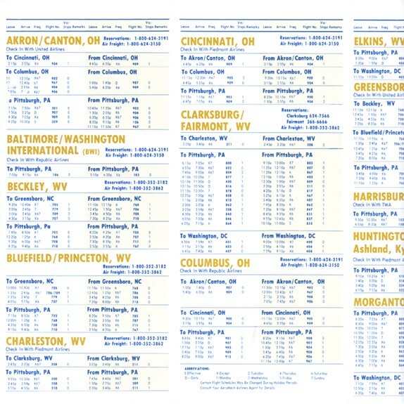 Aeromech Airlines timetable 1983/02/01