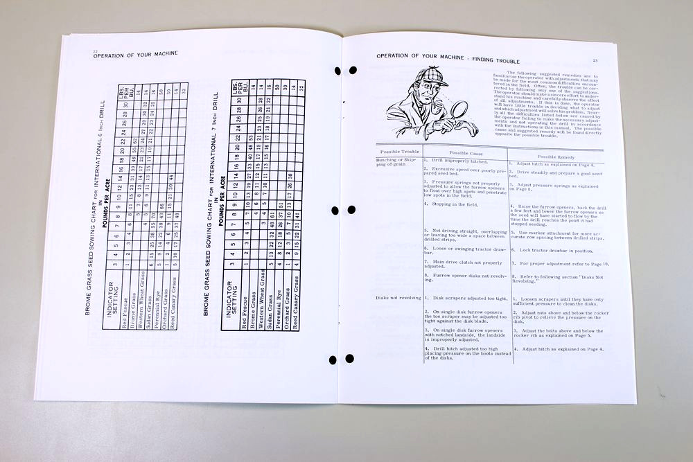 International 510 Grain Drill Planter Owners Operators Manual Settings Chart
