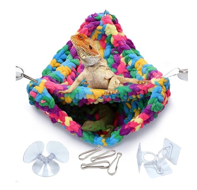QWR Hand-knitted Soft Lizard Hammock Double Layer Pet Bed Bearded Dragon Gecko