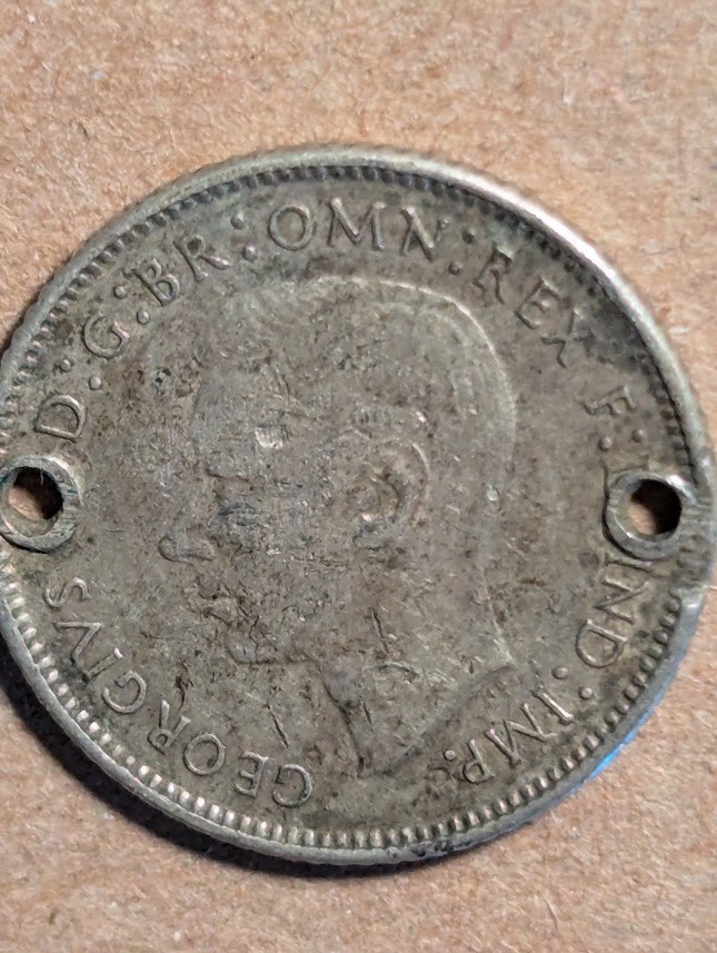 1943-D Australia 6 Pence Silver(Holed)