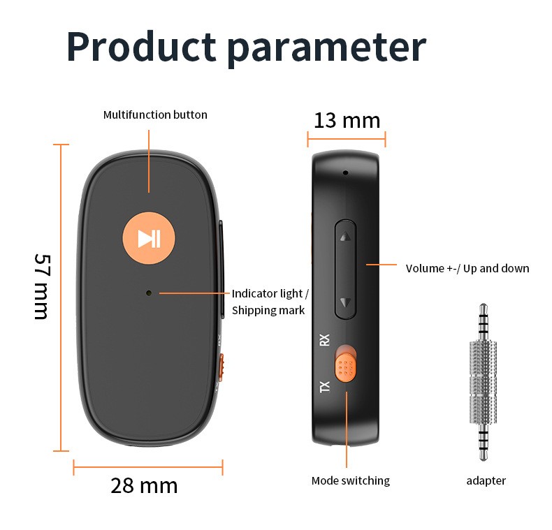 2in1 Bluetooth-Compatible Reception Transmitter 3.5mm AUX Wireless Audio Adapter