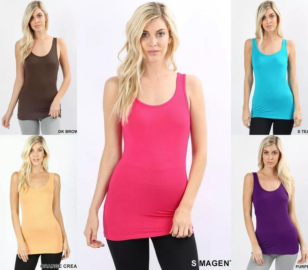 Zenana Round Scoop Neck Rayon Tank Top Soft Stretch Rayon Basic Plain Sleeveless