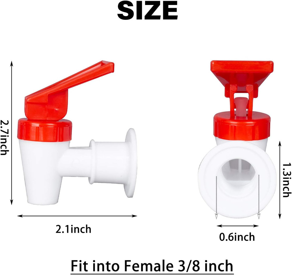 4 Pack Replacement Water Dispenser Faucets - 2 Red & 2 Blue Plastic Spigots, 3/8
