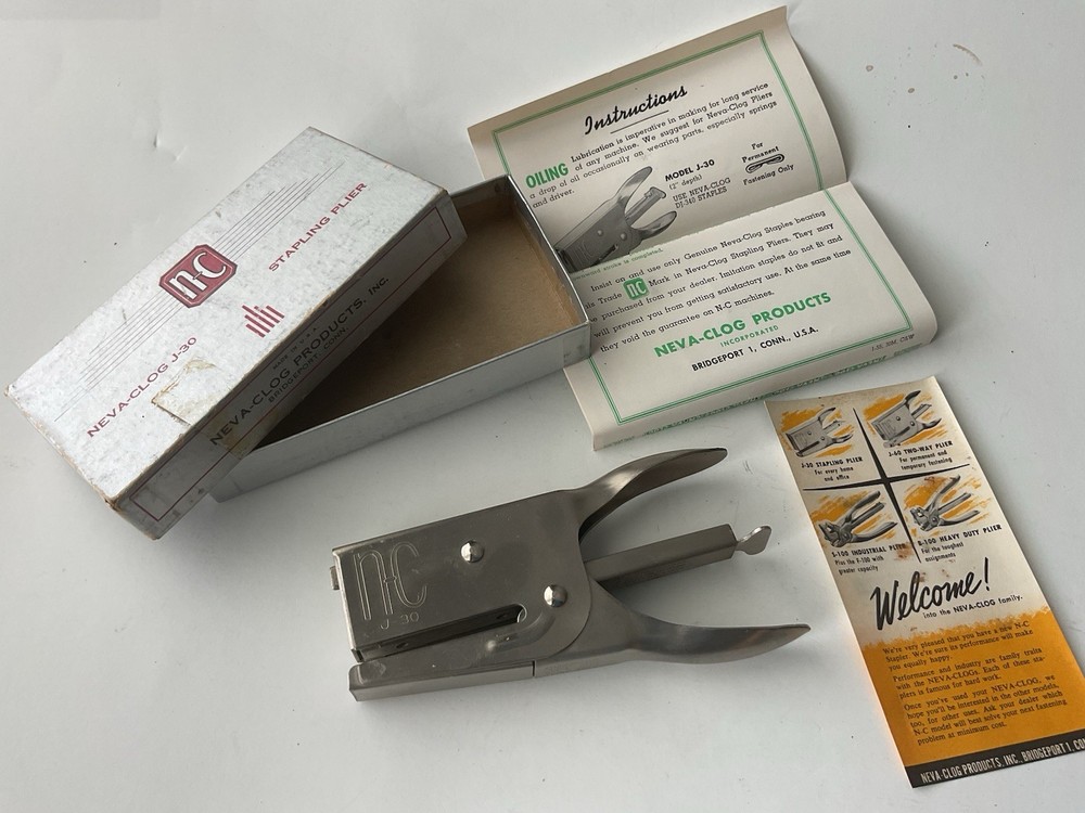NEVA-CLOG J30 Stapling Plier Stapler Vintage USA AAA+++