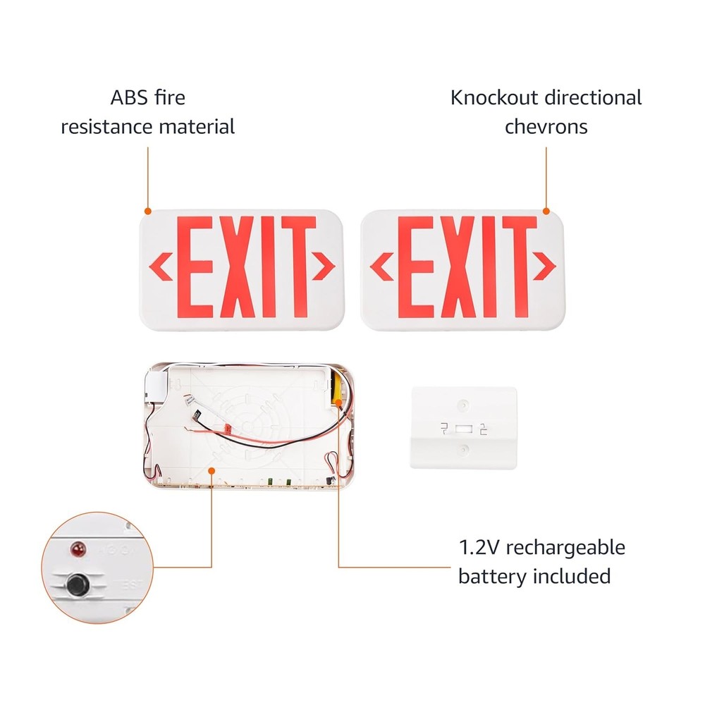 Amazon Basics LED Emergency Exit Sign, Double Face, Fire Resistant, UL Certified