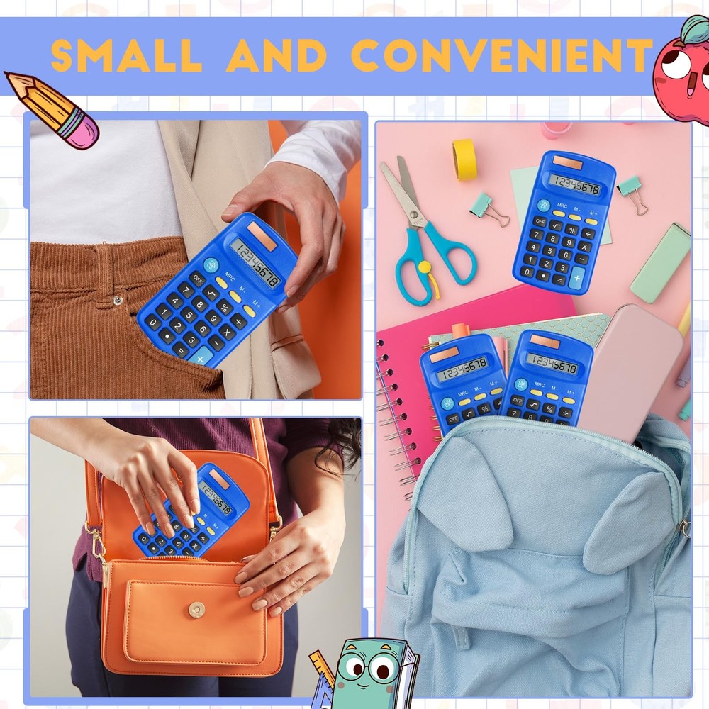 12 Packs Pocket Size Mini Blue Calculator Basic Calculators for Handheld Angl...