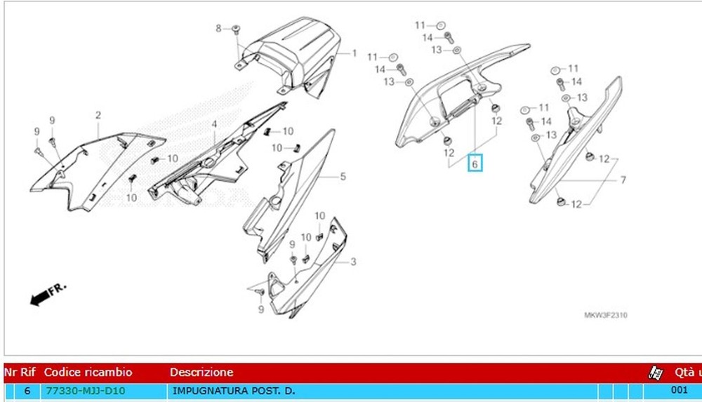 Right Rear Grip For Honda NC 750 X 2025 Code 77330MJJD10 Original