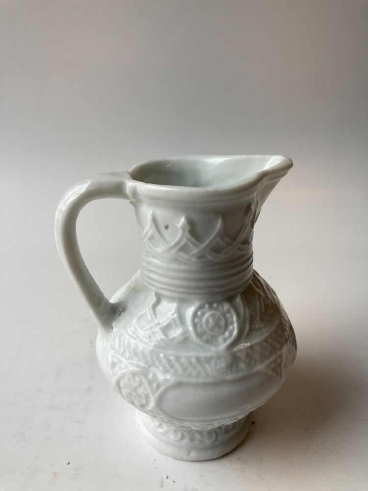 White Ceramic Mini Pitcher 3.5" tall Basket design