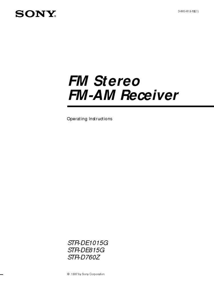 Sony STR-D760Z Amplifier / Receiver Owners Instruction Manual