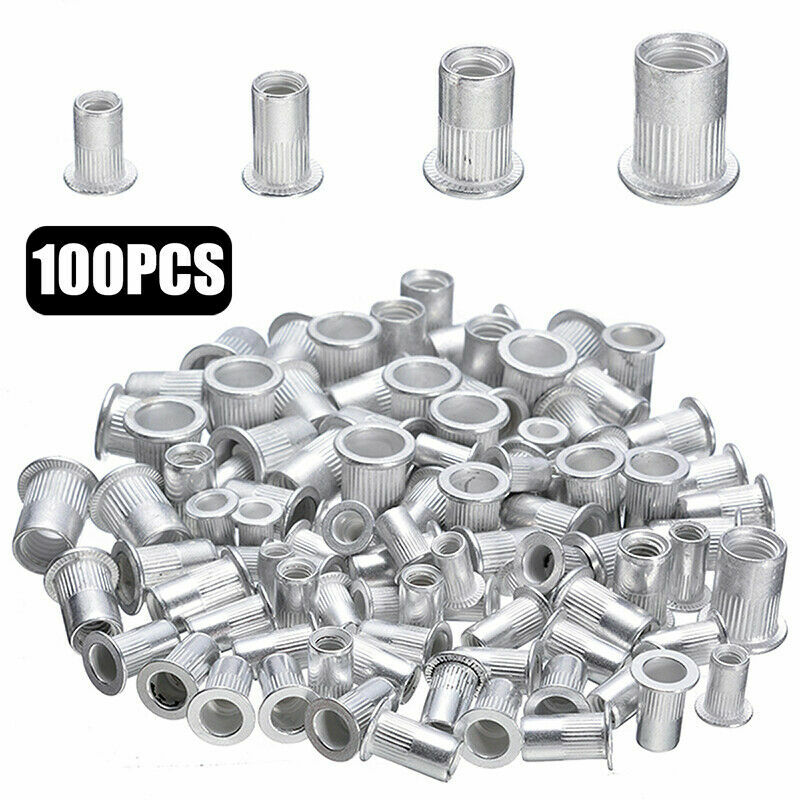100Pcs Aluminum Threaded Rivet Nut Inserts Rivnut Nutsert M4/M5/M6/M8 Set