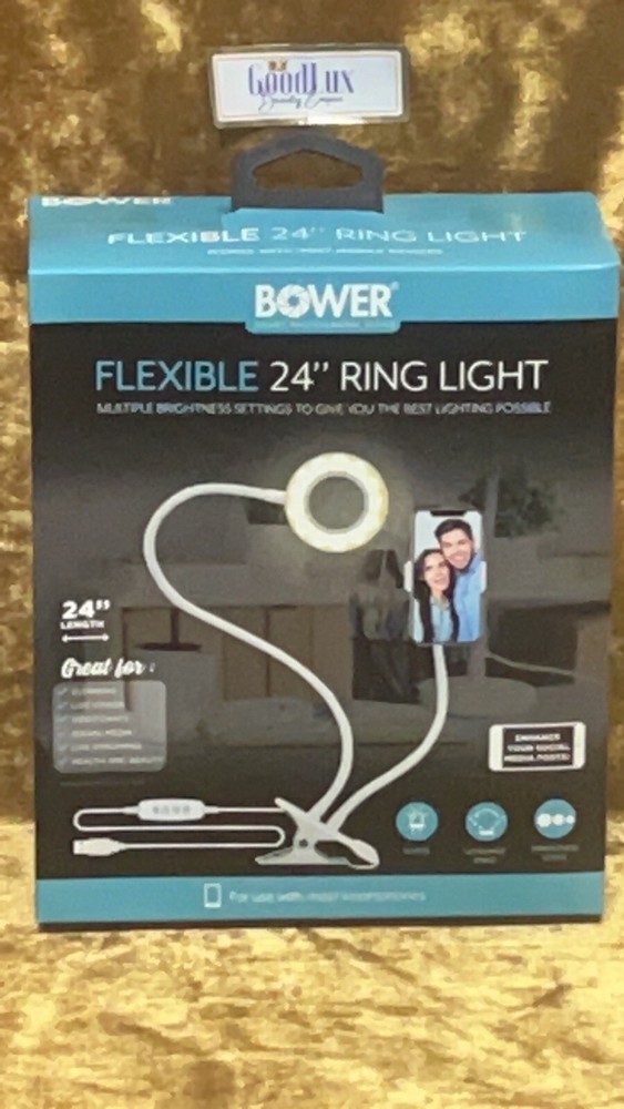 Bower Flexible 24" LED Ring Light USB Port Multi-Settings Cell Phone Holder VLOG