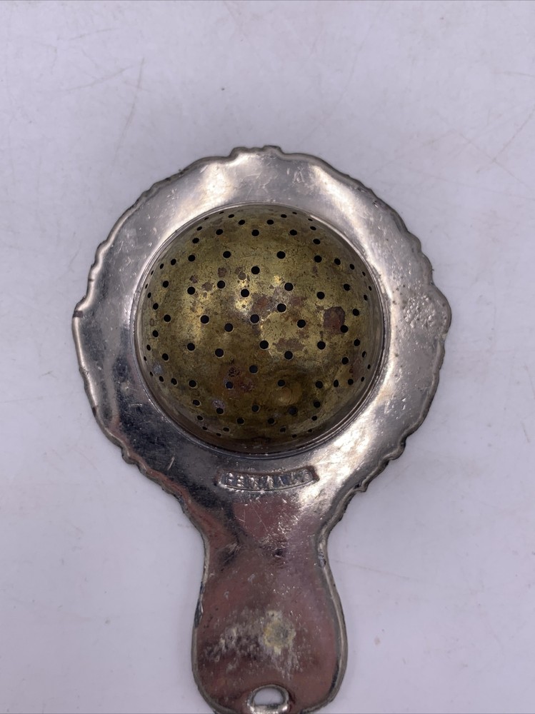 Antique German Silver Brass Tea Strainer 4”