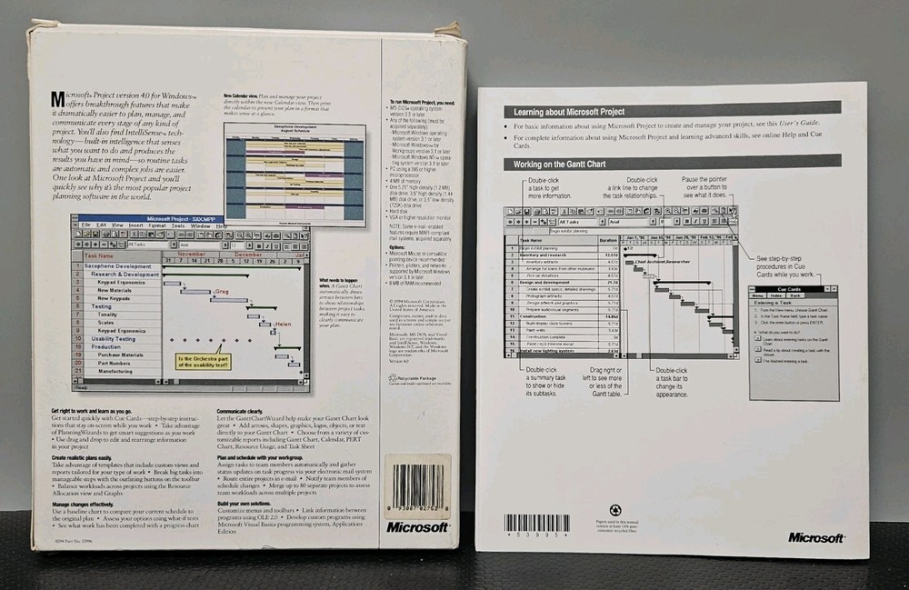 Windows Microsoft Project v4.0 Vintage Software 3.5" DISKETTES *Untested As-Is*