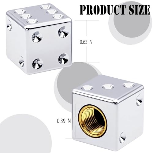 4PCS Dice Shape Tire Valve Stem Caps, Universal Copper Core 4 pcs Dice - Silver