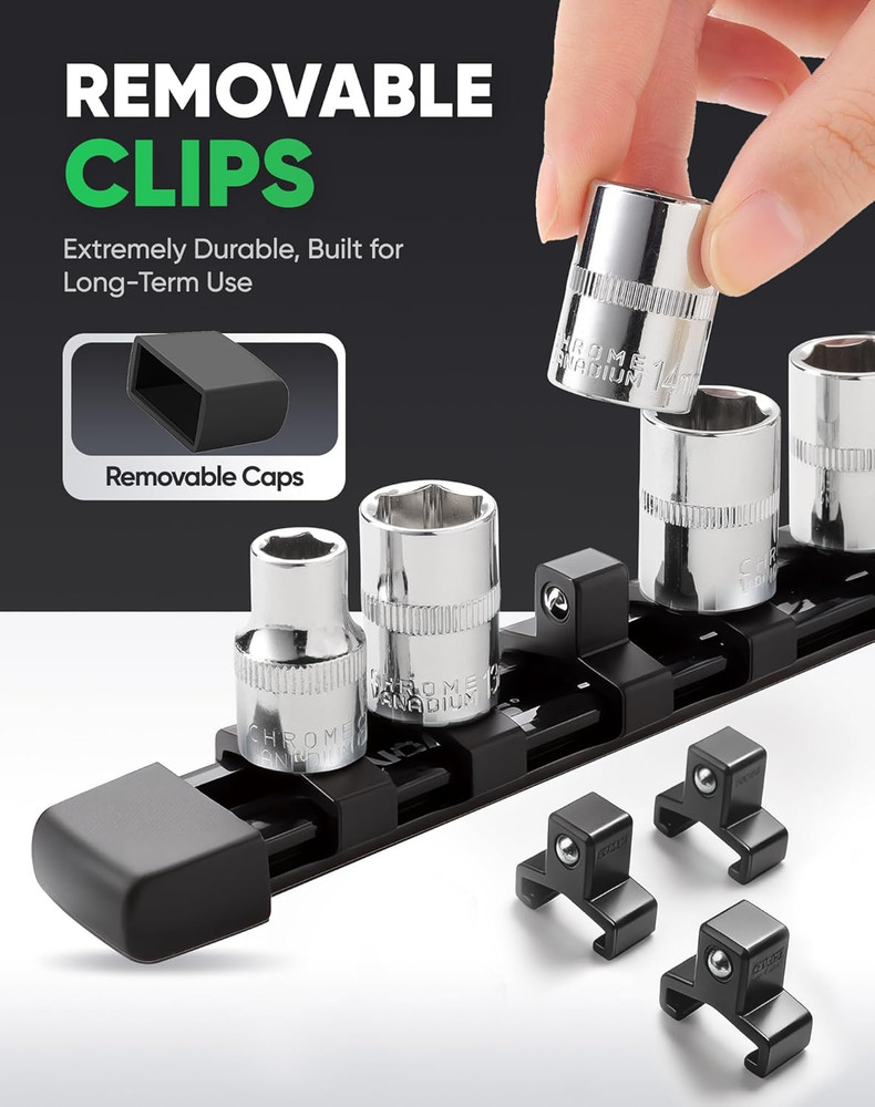 3PC ABS Socket Organizer, Socket Rails Fit 1/2 Inch Drive, Heavy Duty Socket Hol