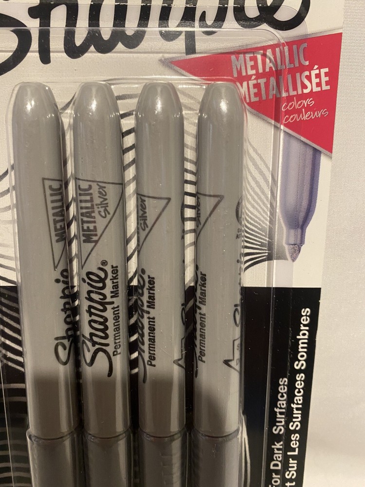 Sharpie 39109PP Metallic Permanent Markers, Fine Point, Silver, 4 Count