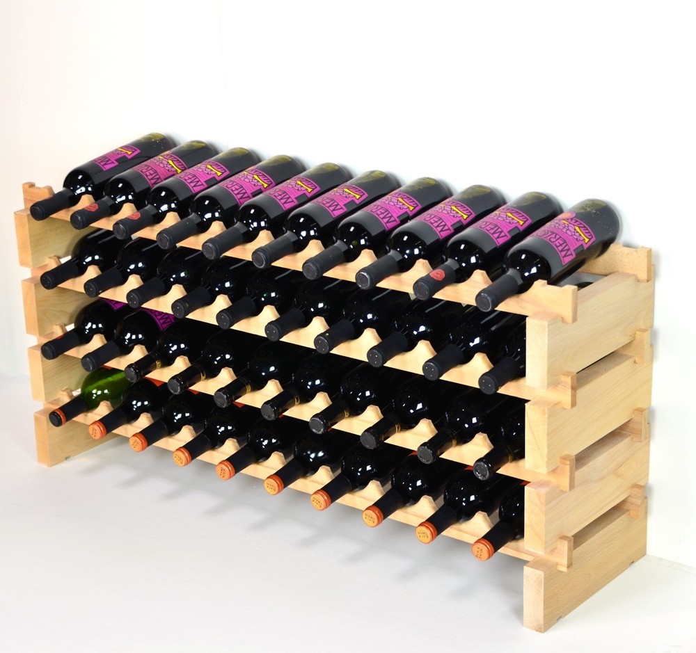 Modular Stackable Wine Rack 40-120 Bottles Capacity Solid Beechwood Racks 10X