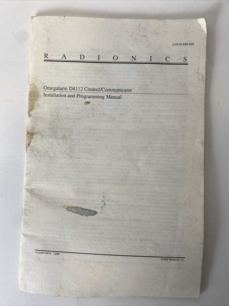 radionics d4112 Control/communicator Instruction Book manual 1988