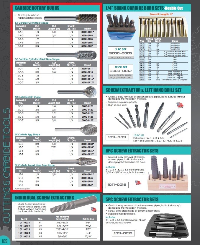 SD-7 BALL SHAPE DOUBLE-CUT CARBIDE BURRS (3000-0127)
