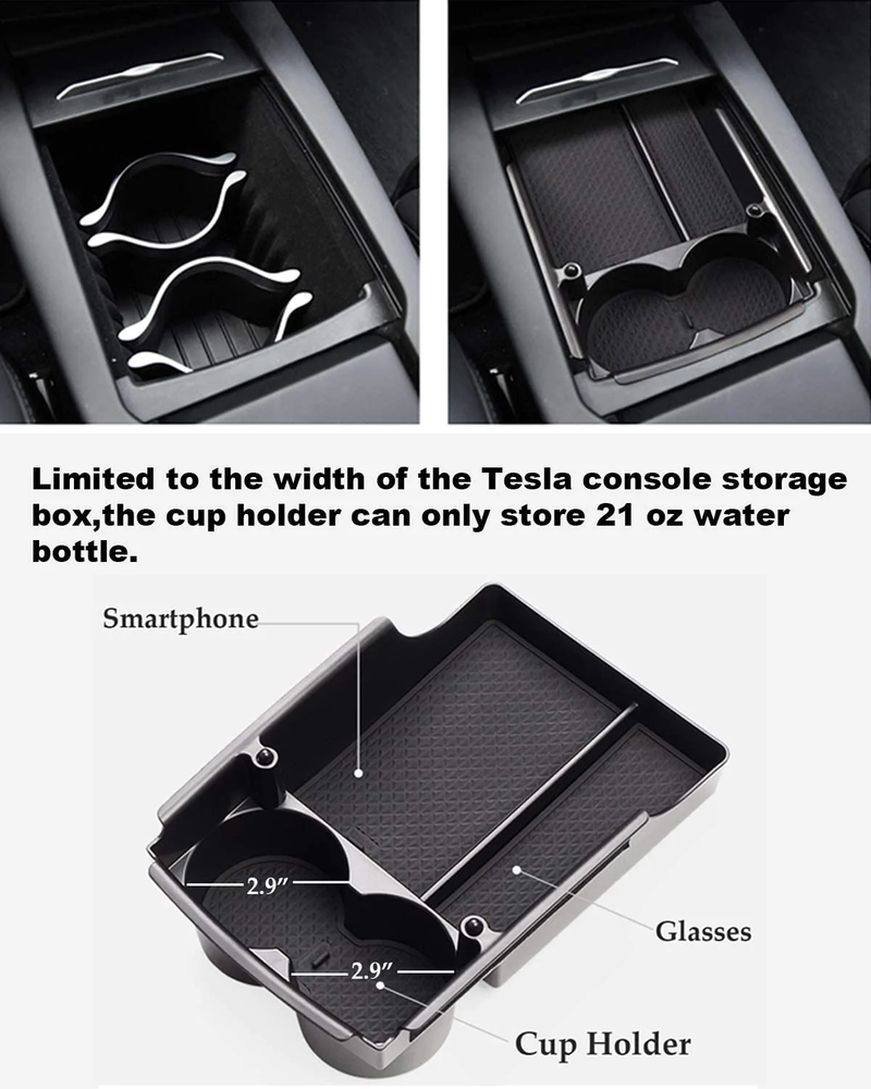 Tesla Model S, X, Center Console Storage Box Organizer with Cup Holder