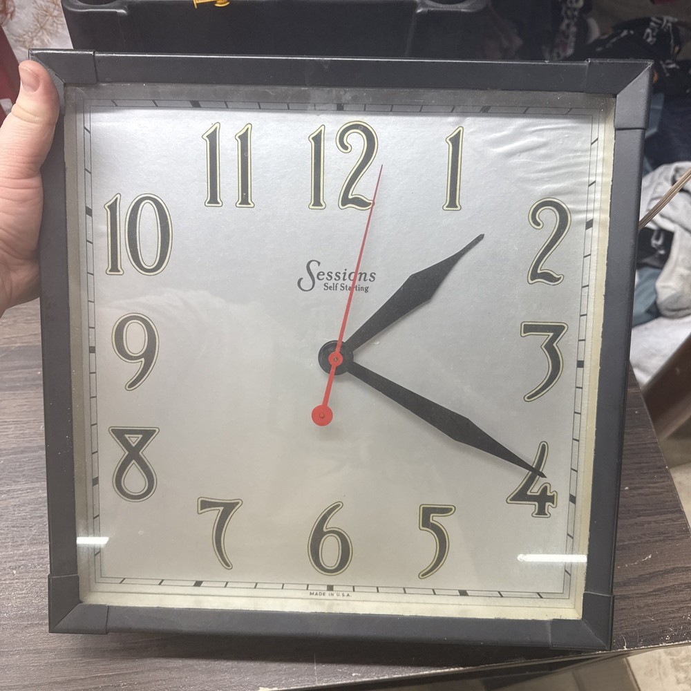 1940's Industrial Retro Style Sessions Massive Square Wall Clock READ!