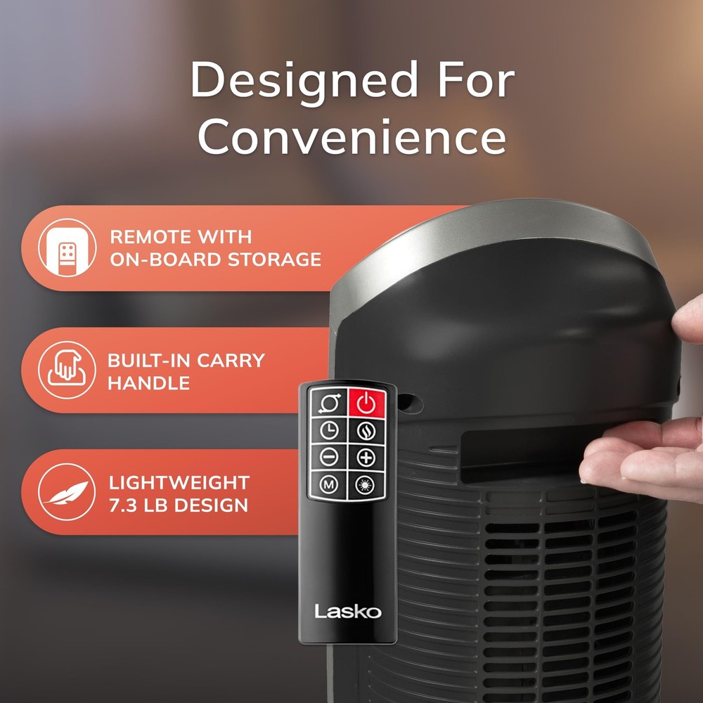 Oscillating Digital Ceramic Tower Heater, 1500W, Thermostat, Timer, Remote, 23"