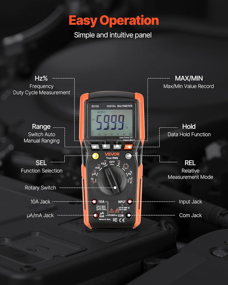 Digital Multimeter, 6000-Count TRMS DC/AC Voltmeter Current Tester, Auto-Ranging