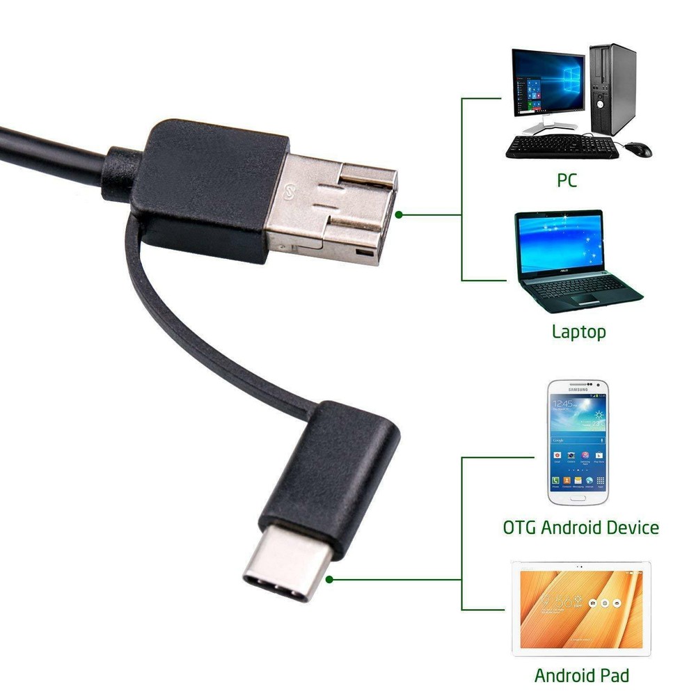 2M Endoscope 7mm Borescope Snake Camera Scope Inspection USB For Android PC