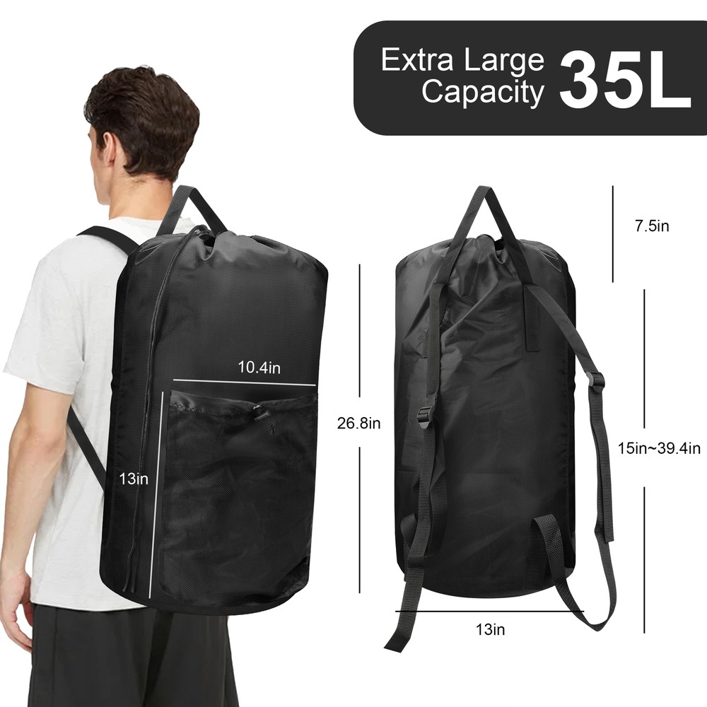 Large Laundry Backpack Bag, Heavy Duty Dirty Clothes Hamper Drawstring Closure