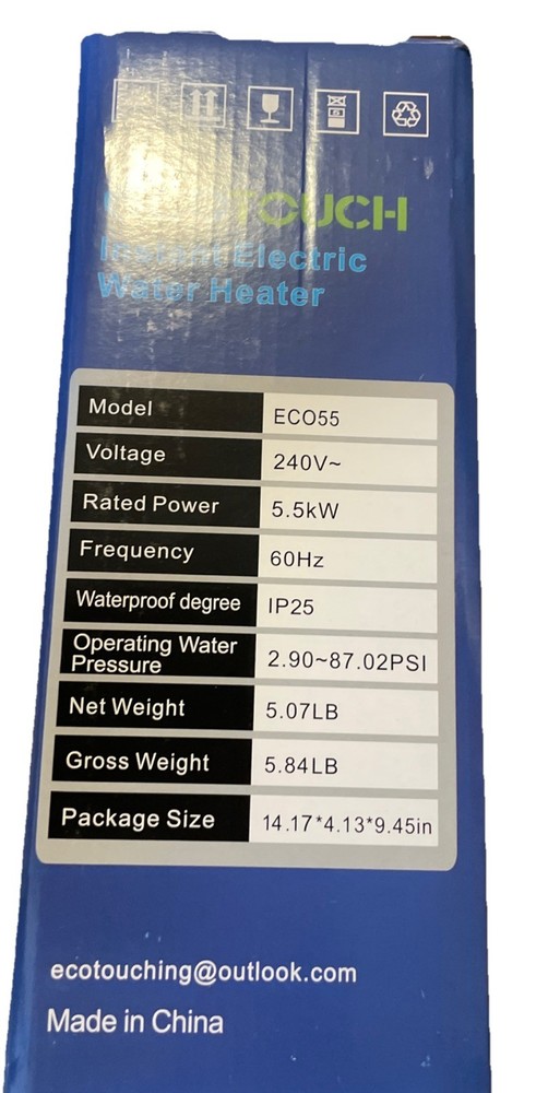 Ocotouch Instant Electric Water Heater EC055W/B/S 5.5kW 240V-60Hz 23Amperage