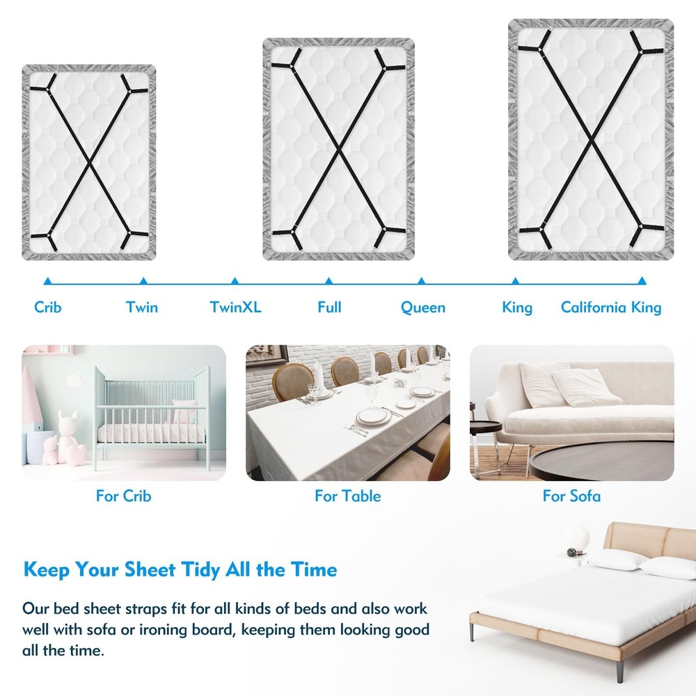 Bed Sheet Straps, 2Pcs Elastic Adjustable Bed Sheet Holder Straps, Fitted She...