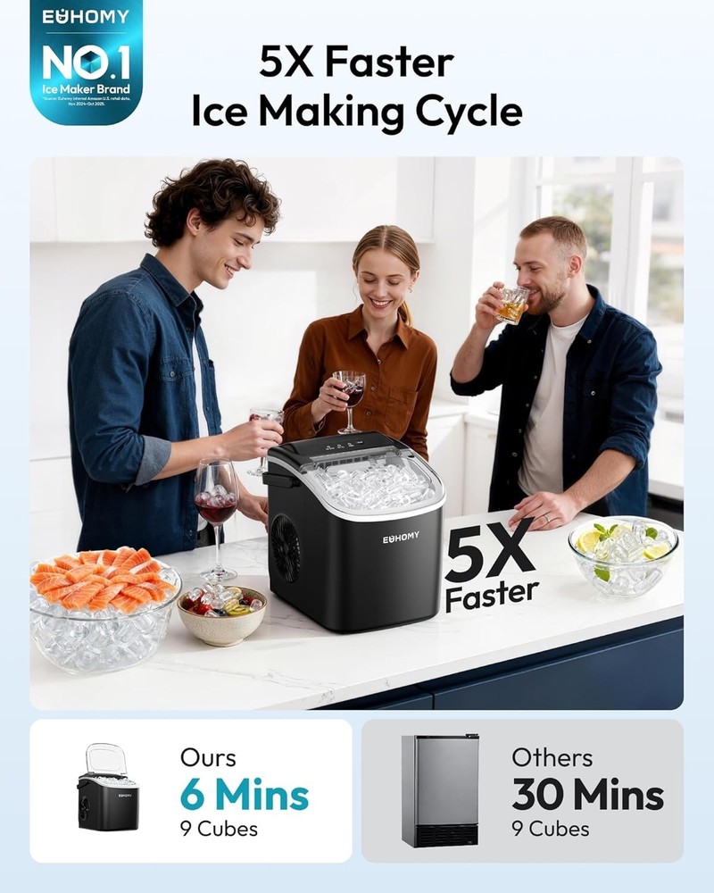 Compact Ice Maker with Handle, 6 Min Quick Ice, Auto-Clean