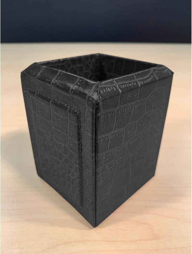 Black Crocodile Embossed Leather Pencil Cup