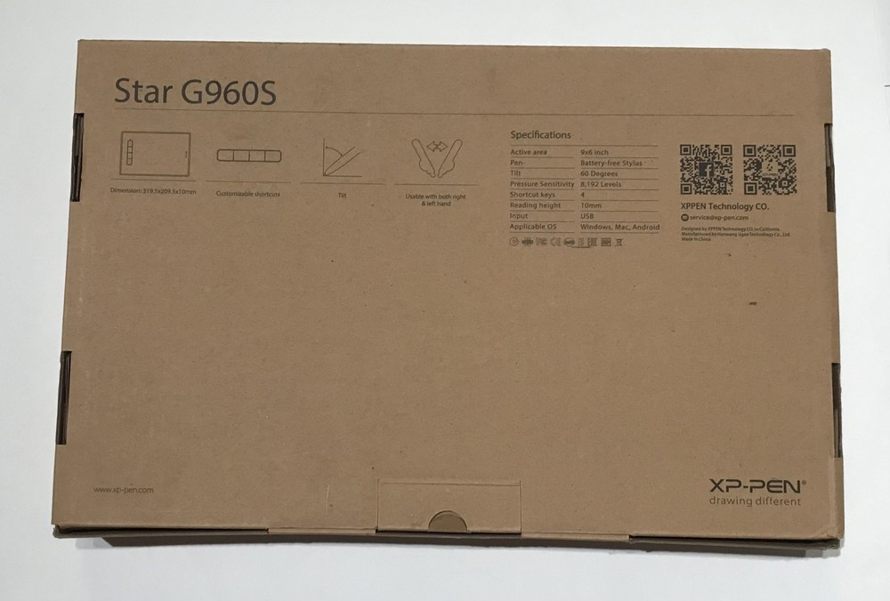 XP Pen, Star G960S Graphics Tablet 9"x6" (Open Box/Pen Clipper Missing) Working