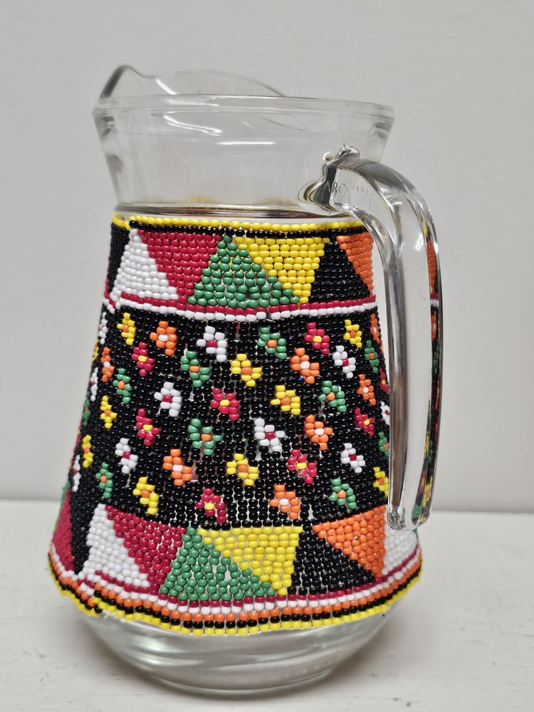 Clear Pitcher With Colorful Multicolored Bead Work