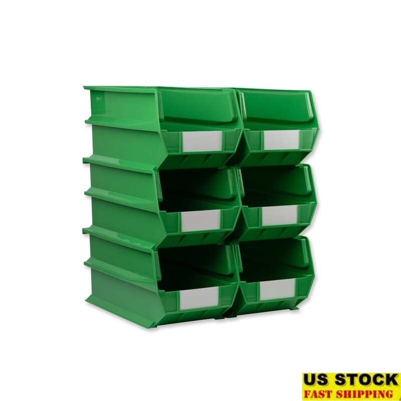 Stacking Interlocking Polypropylene Storage Bins Pegboard Organizer 6 Pack Green
