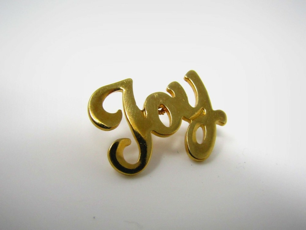 Joy Pin Brooch Gold Tone Cursive Script Word Lapel Hat Inspirational Positive