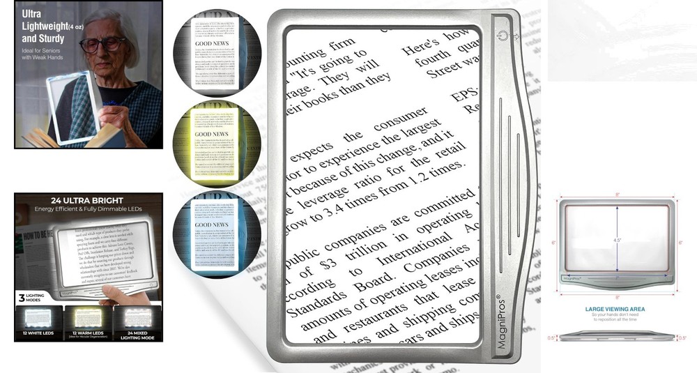 Versatile LED Page Magnifier for Low Vision: 3X Magnification & Adjustable Light