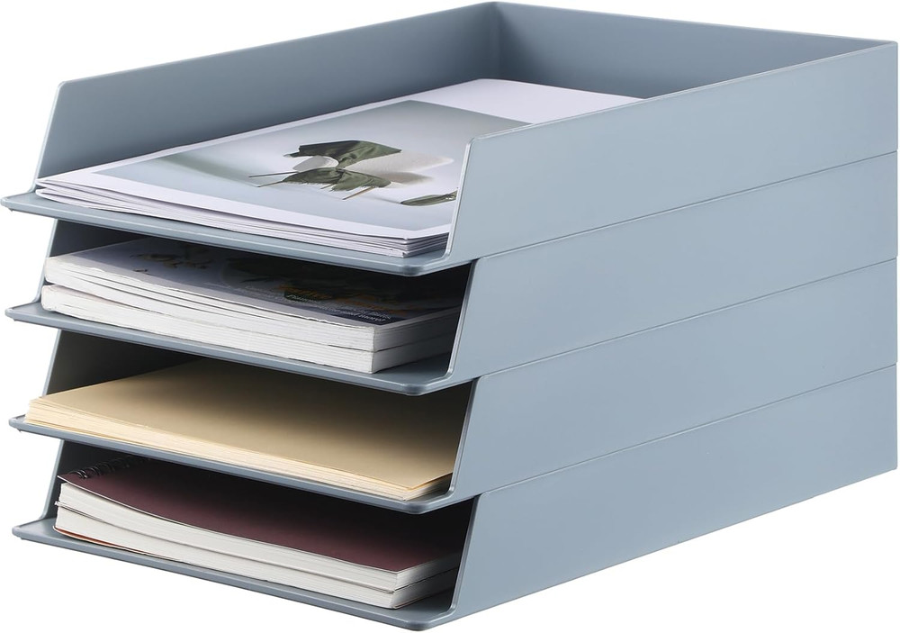 4 Pcs Stackable Paper Trays Rectangular Plastic Desk Holder Desktop Document Fil