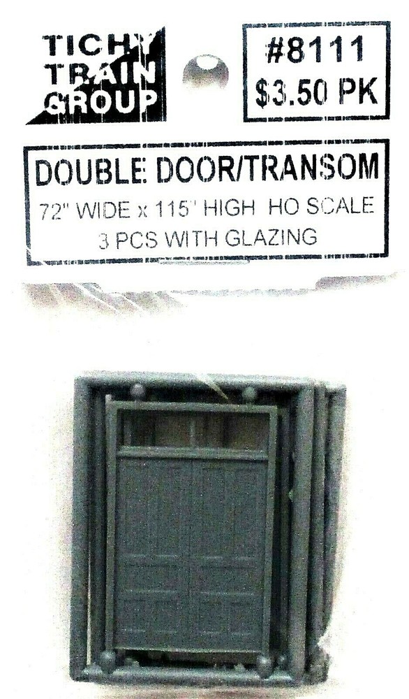 HO Scale Tichy Train Group 8111 Double  Doors w/2 Lite Transom pkg (3)