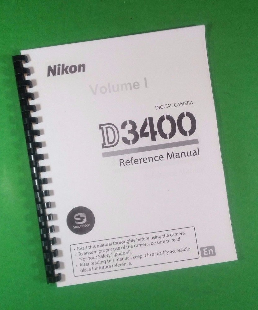 Owners Reference Manual for Nikon D3400 Camera 356 Pages W/Clear Covers