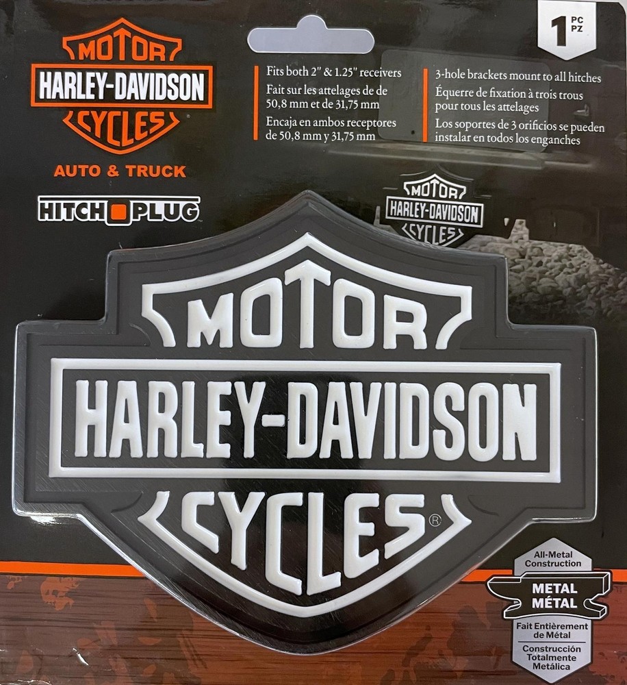 Harley Davidson Bar & Shield Black White Hitch Plug Cover 2 &1.25" Receiver Plug