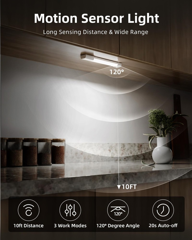 Smart Magnetic Under Cabinet Lighting with Rechargeable Motion Sensor – 3 Pack