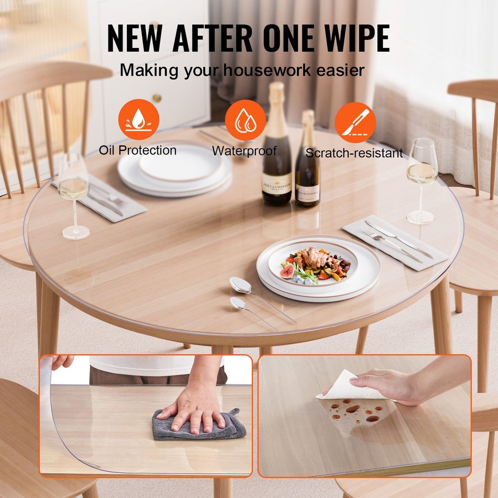 Plastic Table Cover 42 x 42 Inch 2.0 mm Thick Clear Table Protector Round