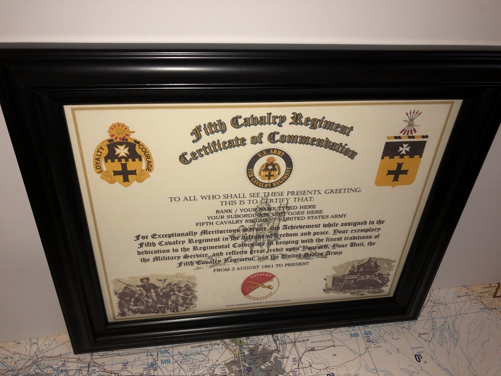 5TH U.S. CAVALRY REGIMENT / COMMEMORATIVE - CERTIFICATE OF COMMENDATION