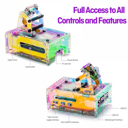 Acrylic Case for Raspberry Pi 5,with Active Cooling PWM Transparent Iridescent