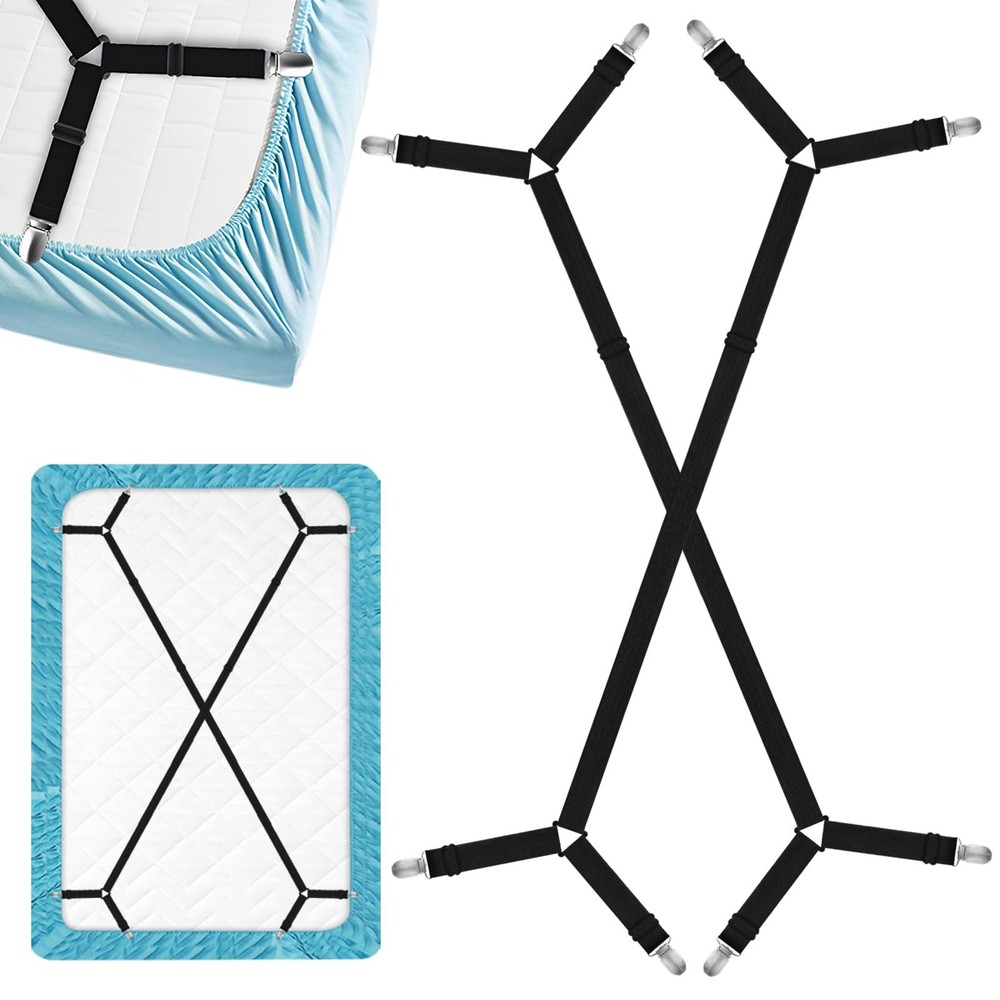Heavy Duty Sheet Clips & Adjustable Fitted Sheet Straps - Securely Hold Mattr...