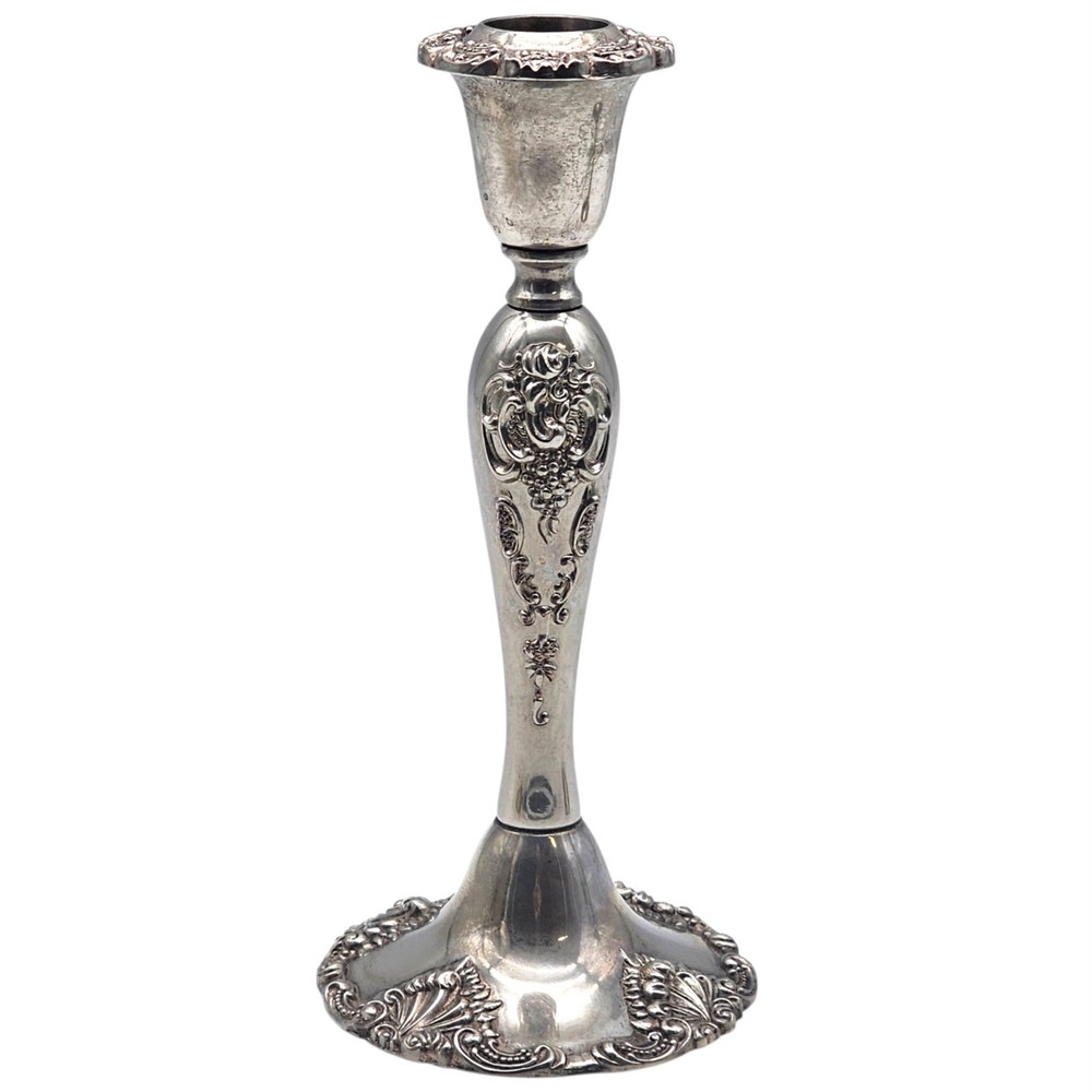 Vintage Godinger Silverplate Candlesticks Pair Baroque Rococo Scroll 8.25"